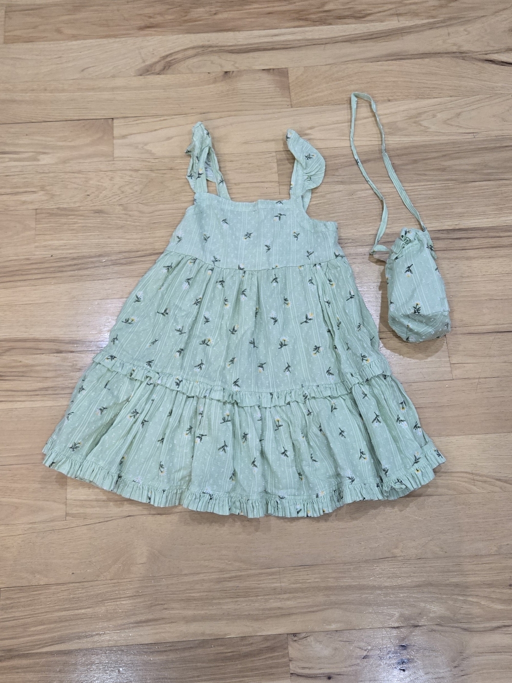 Tahari Mint Green Floral Tiered Sundress Size 5t with Mini Crossbody Bag